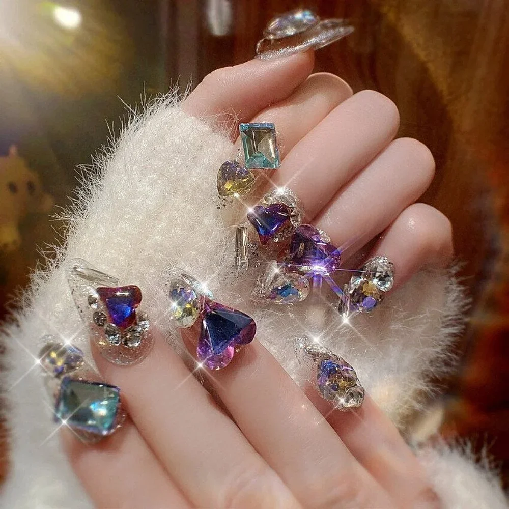 NEW Sparkling Bling Crystal Hearts & Gems Glitter Press On False Nails +… - Picture 4 of 7